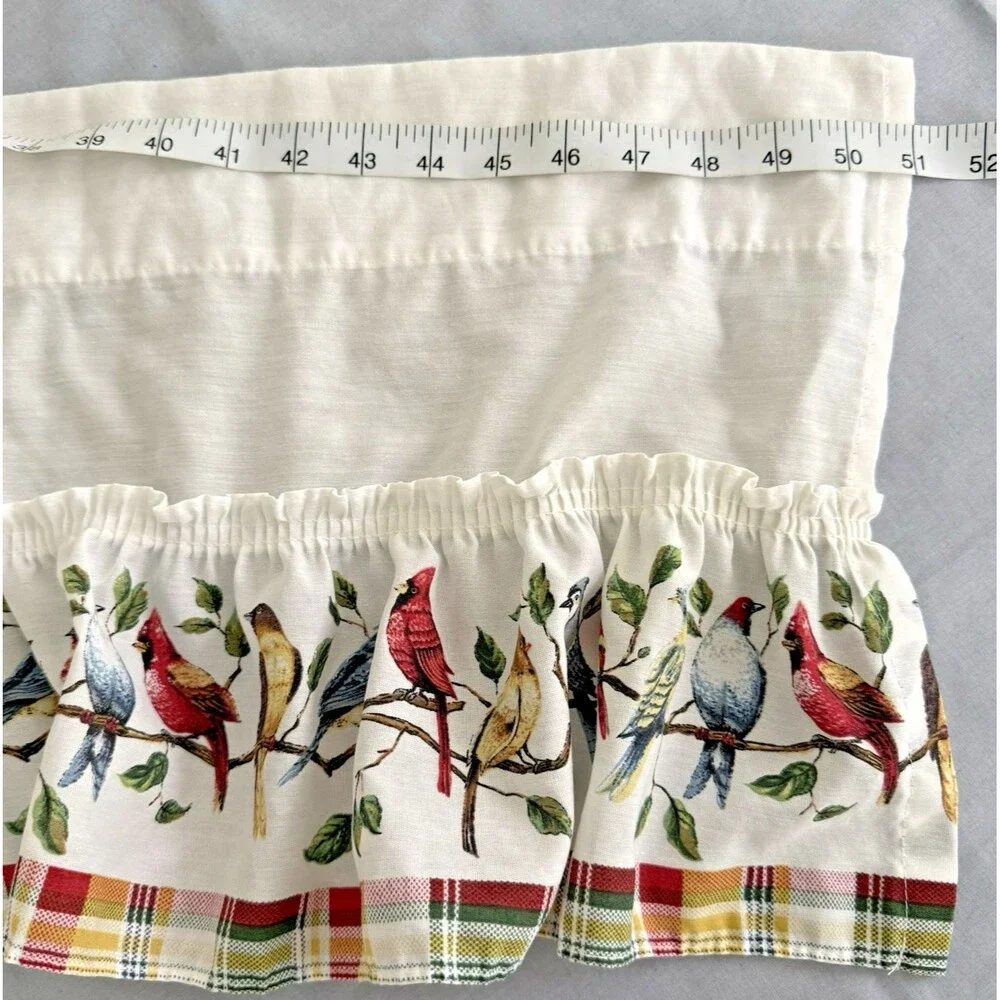 Vtg Window Toppers Songbirds Plaid Valance Ruffle Cardinal Blue Jay Birds 13x51